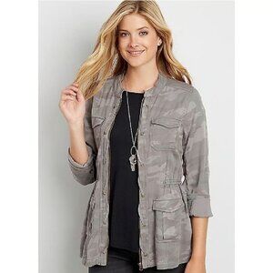 Maurices Plus Size Grey Camo Camouflage‎ Lace Up Long Sleeve Gray Jacket Zip 1X